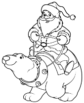 Kolorowanka online: Kolorowanka Święty Mikołaj na niedźwiedziu polarnym w Boże Narodzenie